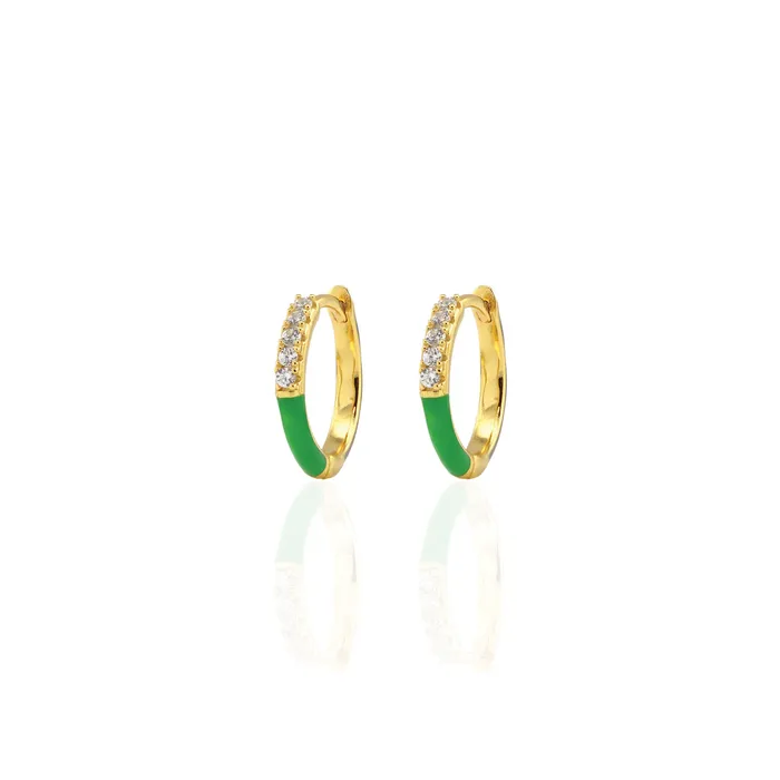 Earrings Kris Nations Gilded Enamel Crystal Huggie Hoop Earrings
