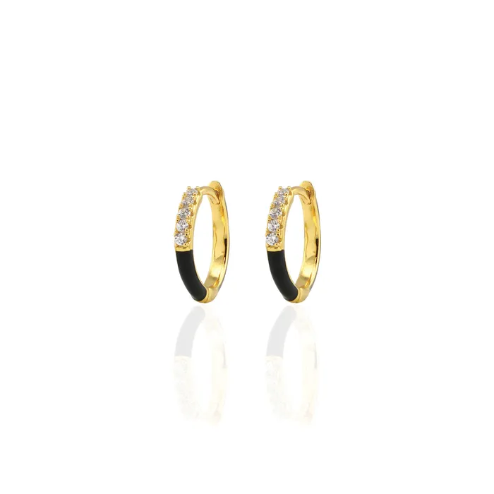 Earrings Kris Nations Gilded Enamel Crystal Huggie Hoop Earrings
