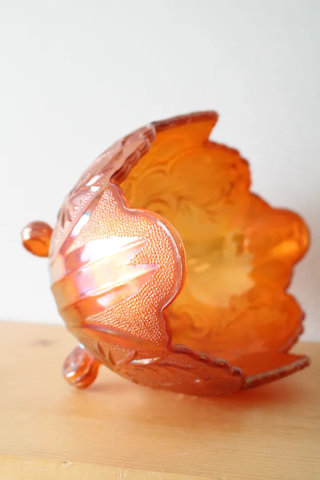 Earrings Orange Carnival Glass Footed Vintage Dish Jubilee Thrift