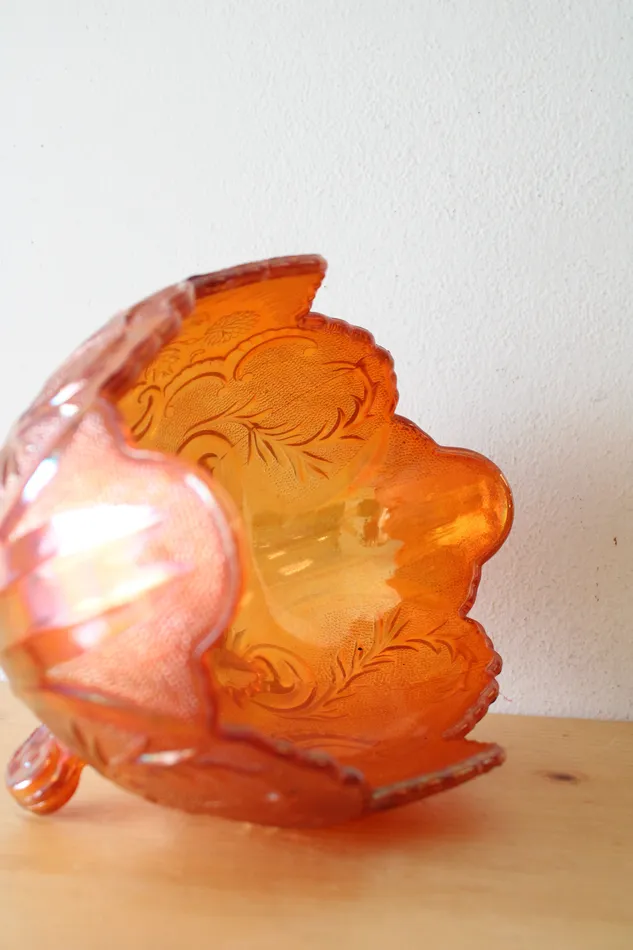 Earrings Orange Carnival Glass Footed Vintage Dish Jubilee Thrift