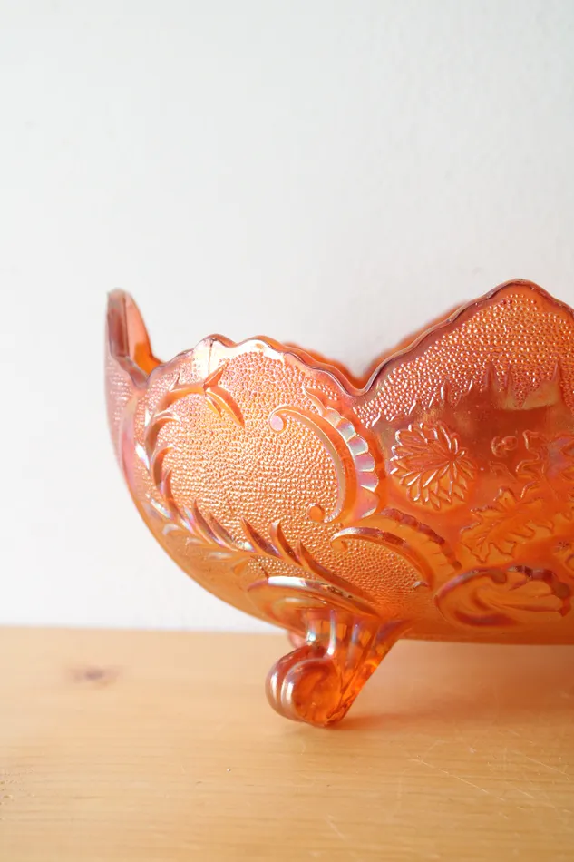 Earrings Orange Carnival Glass Footed Vintage Dish Jubilee Thrift