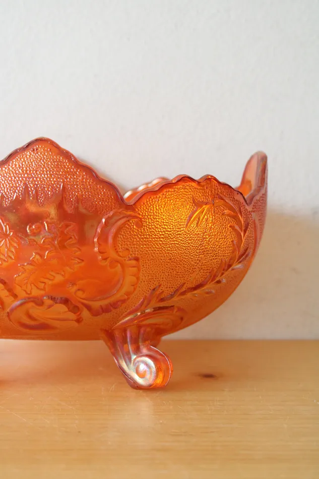 Earrings Orange Carnival Glass Footed Vintage Dish Jubilee Thrift