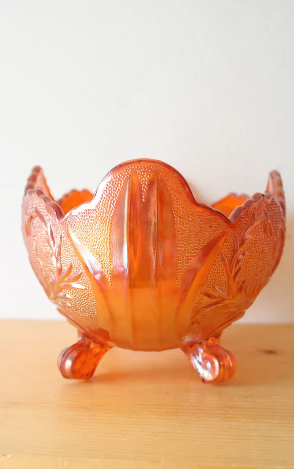 Earrings Orange Carnival Glass Footed Vintage Dish Jubilee Thrift