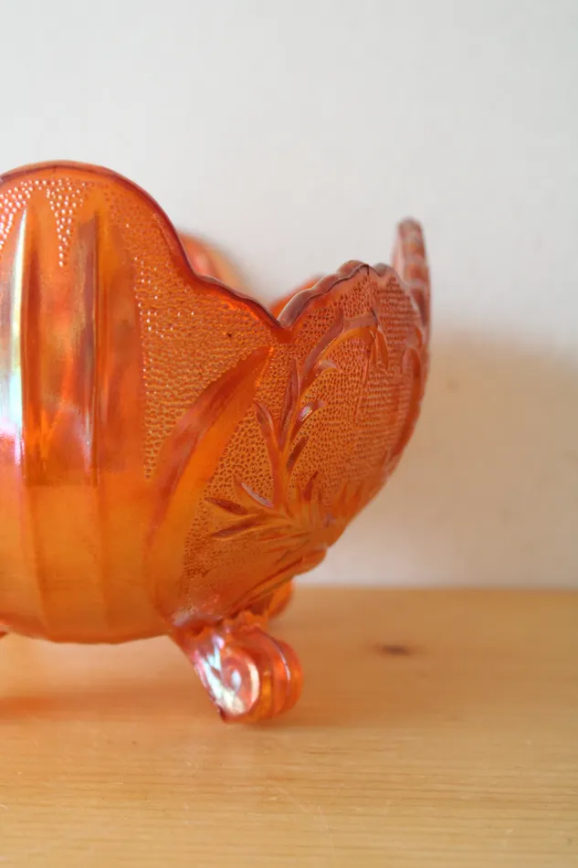 Earrings Orange Carnival Glass Footed Vintage Dish Jubilee Thrift