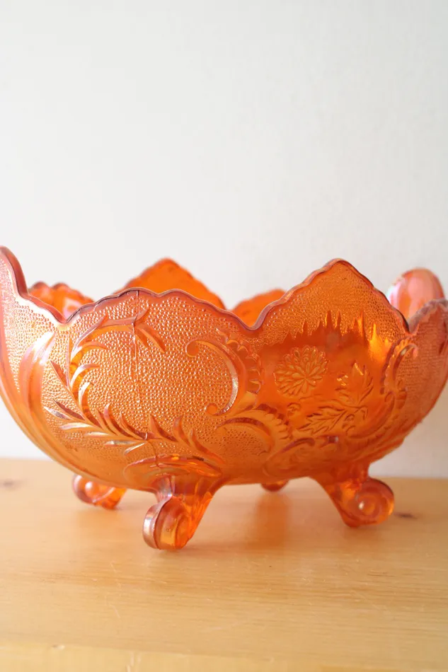 Earrings Orange Carnival Glass Footed Vintage Dish Jubilee Thrift