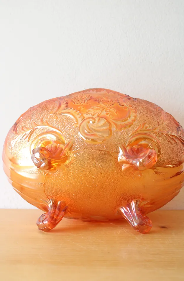 Earrings Orange Carnival Glass Footed Vintage Dish Jubilee Thrift