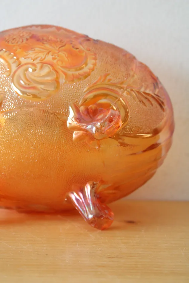 Earrings Orange Carnival Glass Footed Vintage Dish Jubilee Thrift