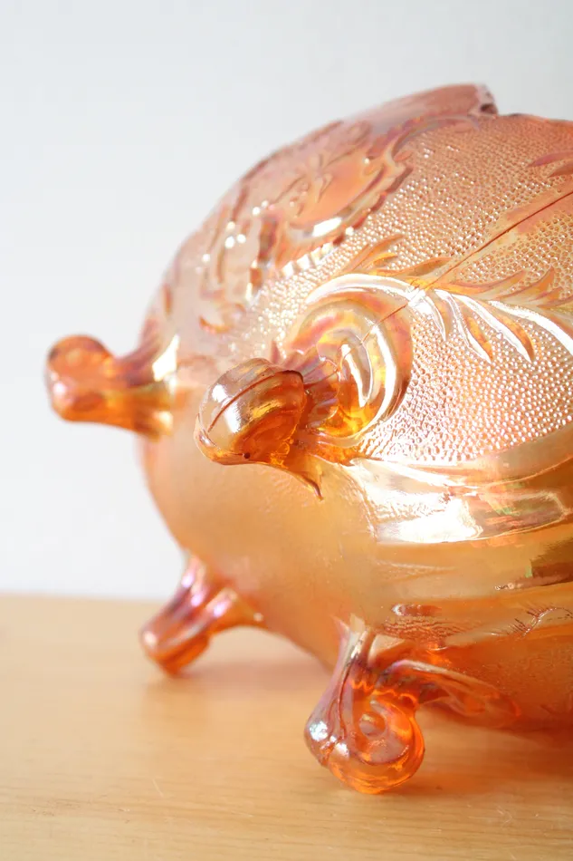 Earrings Orange Carnival Glass Footed Vintage Dish Jubilee Thrift