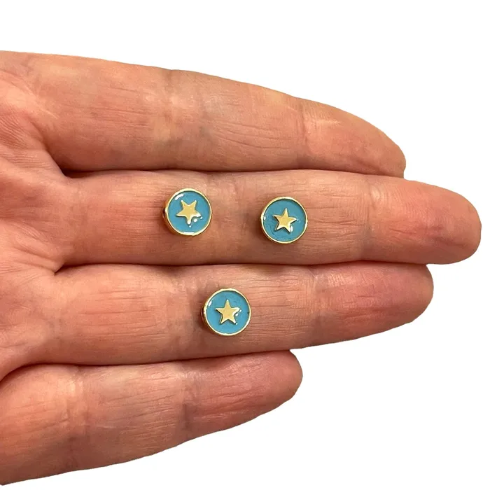Earrings Peppy Beads 24Kt Gold Plated DoubleSided Blue Enamelled Star Spacer Charms 3 pcs in a pack Earrings Peppy Beads 24Kt Gold Plated DoubleSided Blue Enamelled Star Spacer Charms 3 pcs in a pack