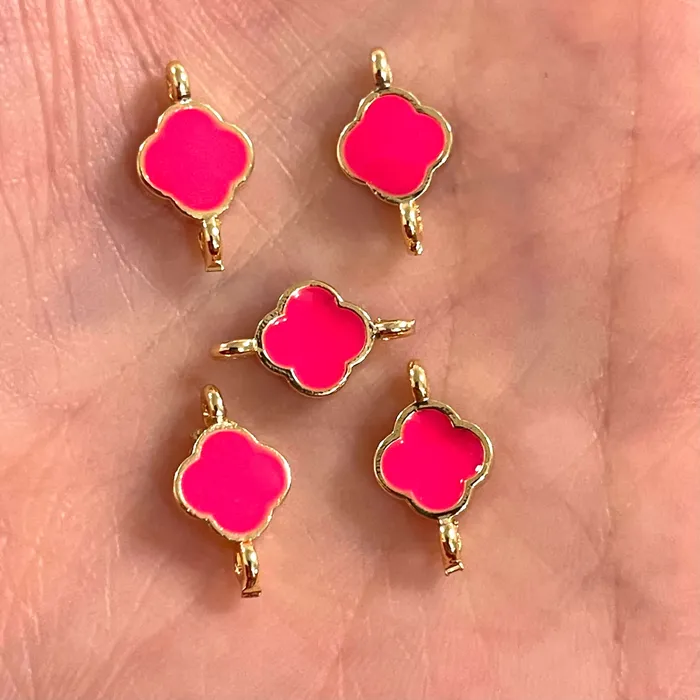 Earrings Peppy Beads 24Kt Shiny Gold Plated Neon Pink Enamelled Clover Connector Charms Earrings Peppy Beads 24Kt Shiny Gold Plated Neon Pink Enamelled Clover Connector Charms