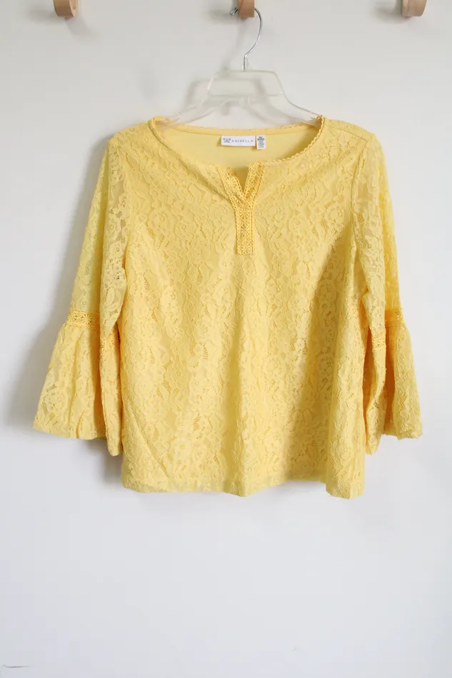 Earrings Rafaella Rafaella Yellow Lace Bell Sleeve Top S Petite