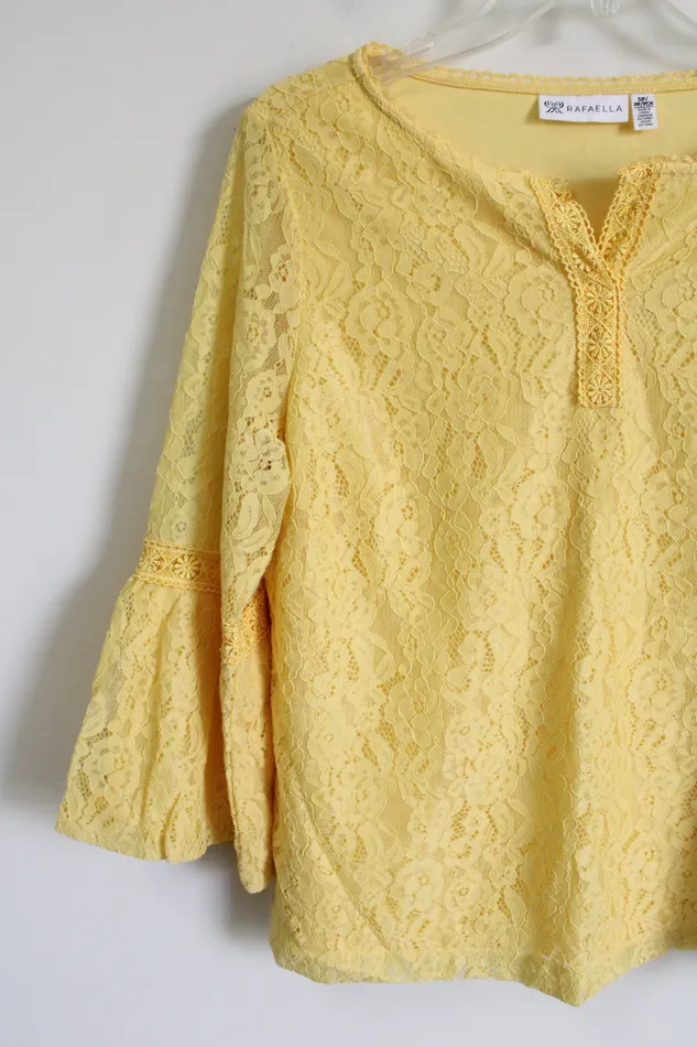 Earrings Rafaella Rafaella Yellow Lace Bell Sleeve Top S Petite