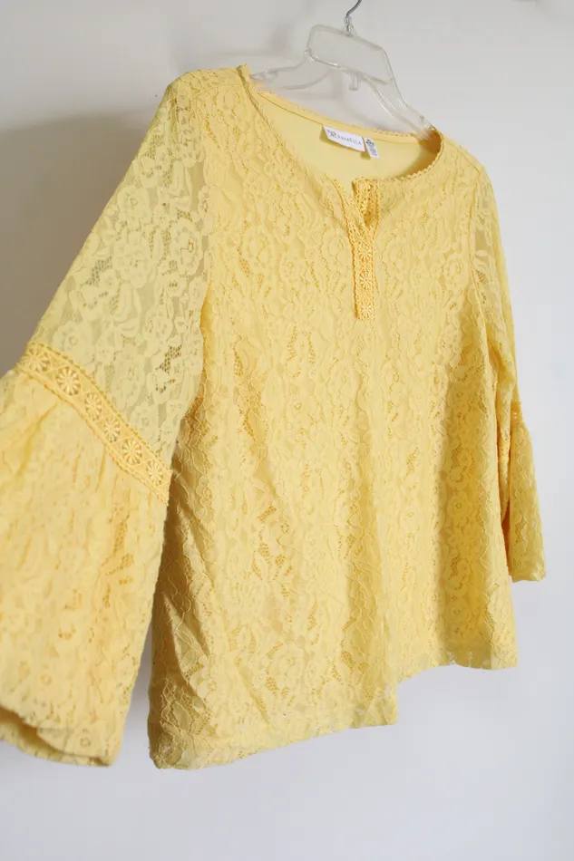 Earrings Rafaella Rafaella Yellow Lace Bell Sleeve Top S Petite