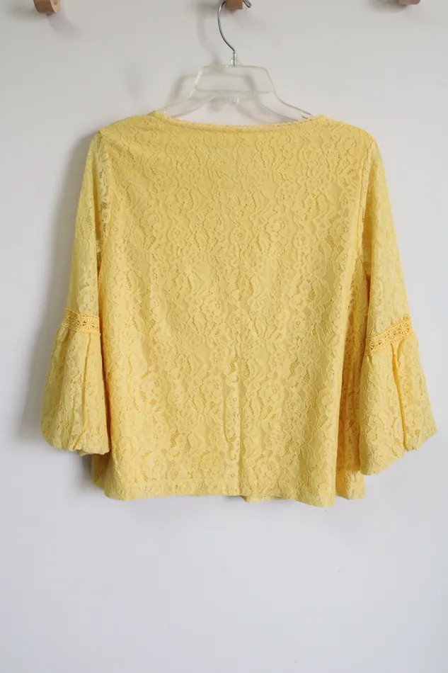 Earrings Rafaella Rafaella Yellow Lace Bell Sleeve Top S Petite