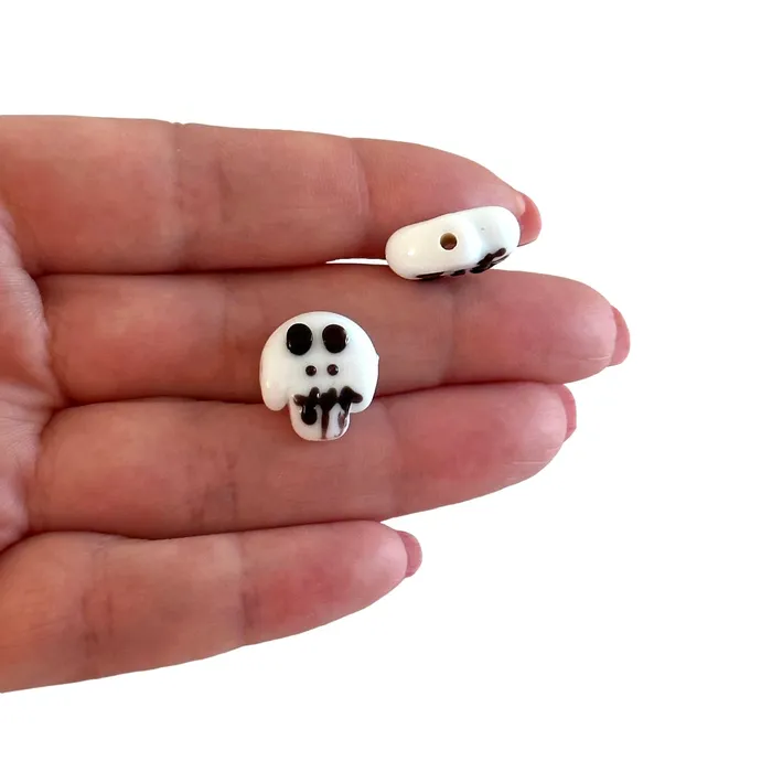 Halloween Skull Hand Made Murano Glass Charm Peppy Beads Earrings
