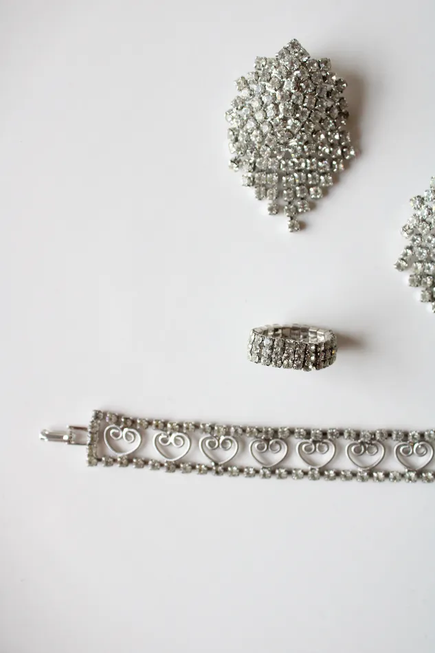 Jubilee Thrift Bracelets Clear Crystal Silver Vintage Earring Bracelet Ring Set