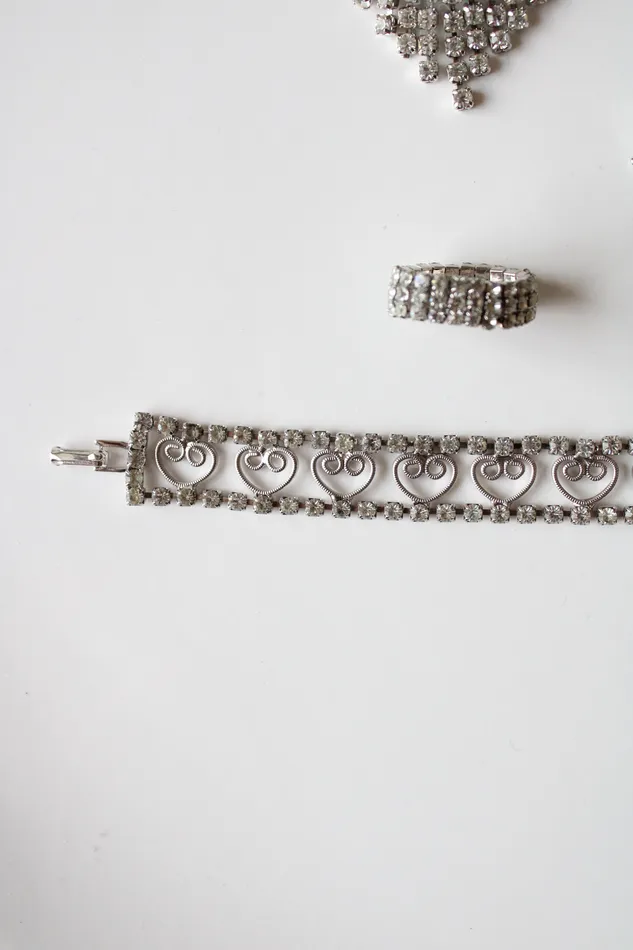 Jubilee Thrift Bracelets Clear Crystal Silver Vintage Earring Bracelet Ring Set