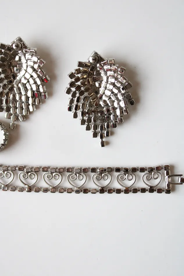 Jubilee Thrift Bracelets Clear Crystal Silver Vintage Earring Bracelet Ring Set