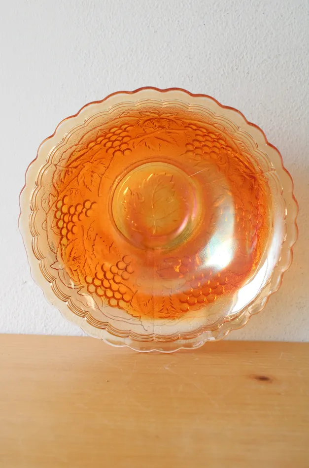 Jubilee Thrift Earrings Imperial Glass Iridescent Orange Scalloped Bowl