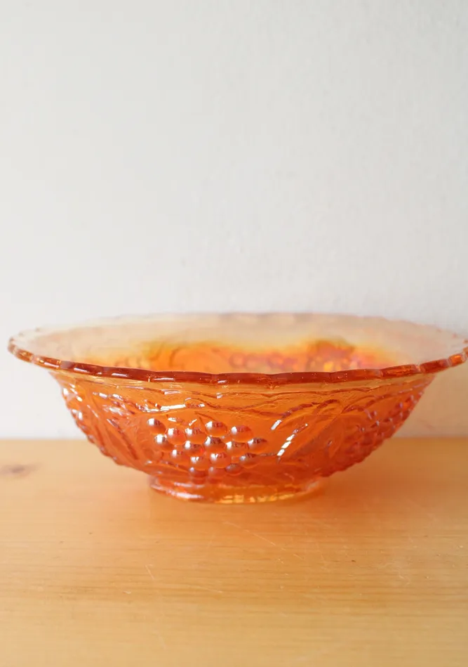 Jubilee Thrift Earrings Imperial Glass Iridescent Orange Scalloped Bowl