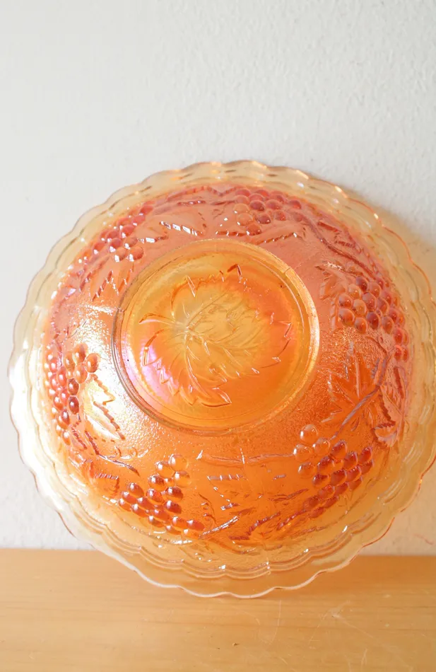 Jubilee Thrift Earrings Imperial Glass Iridescent Orange Scalloped Bowl