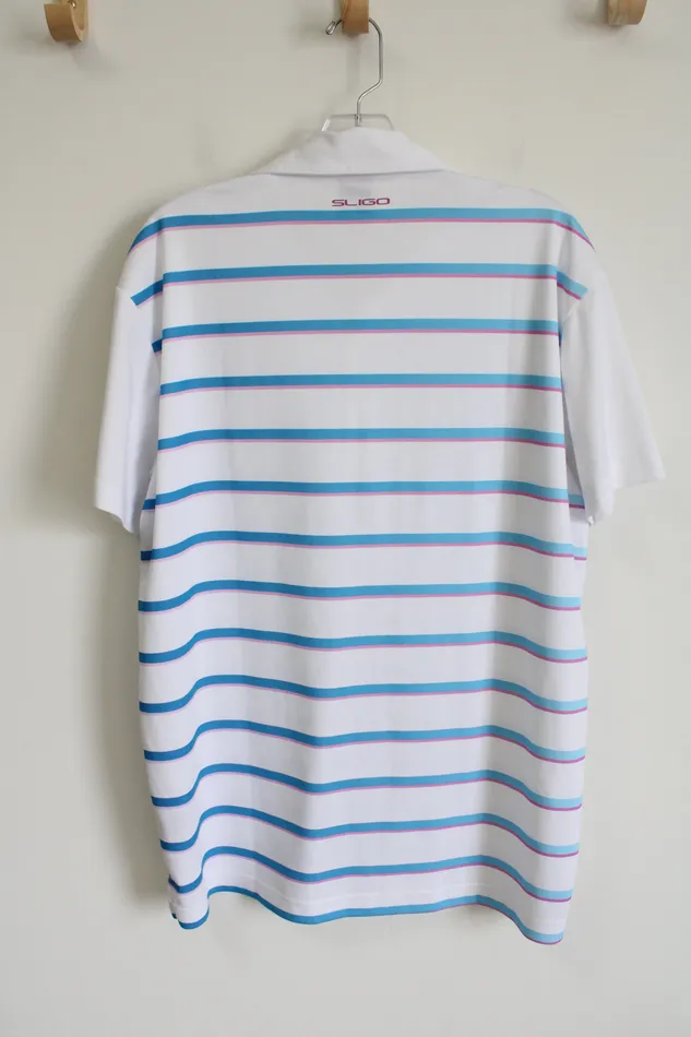 Jubilee Thrift Rings White Blue Pink Striped Polo Shirt M