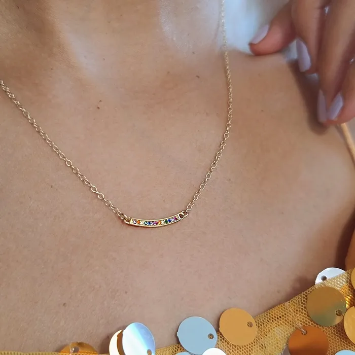 Kris Nations Necklaces Bar Rainbow Crystal Charm Necklace Kris Nations Necklaces Bar Rainbow Crystal Charm Necklace