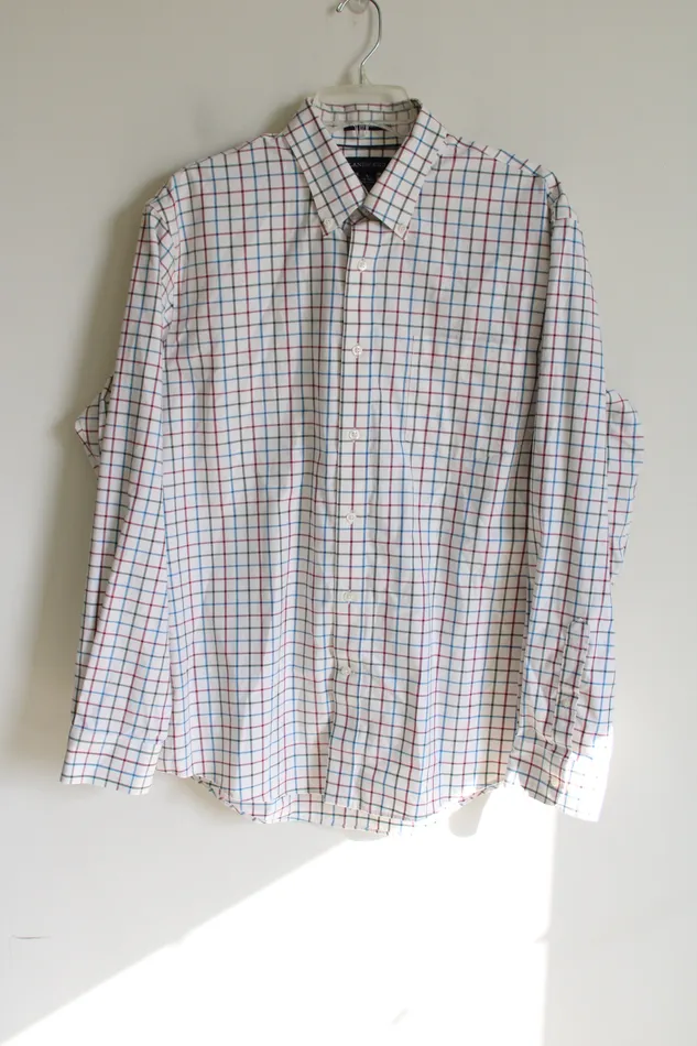 Lands End Rings Lands End Cream Red Green Blue Plaid Button Down Shirt L