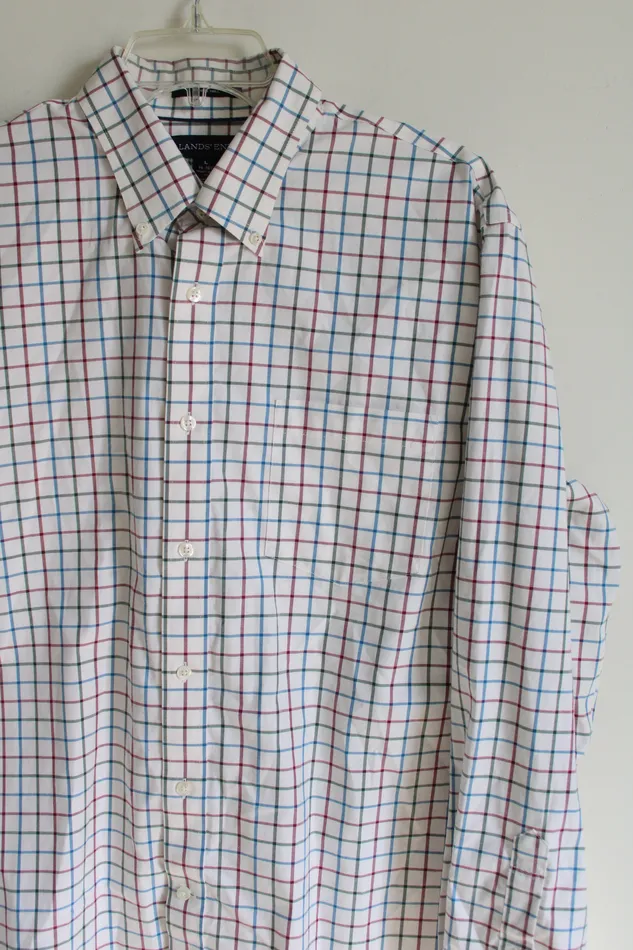Lands End Rings Lands End Cream Red Green Blue Plaid Button Down Shirt L
