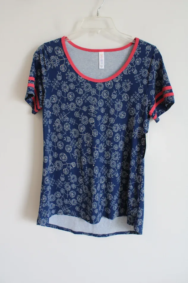 LuLaRoe Rings NEW LuLaRoe Blue White Patterned Pink Edged Classic Tee XS
