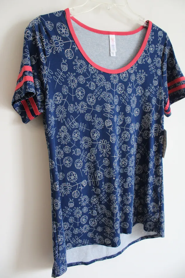 LuLaRoe Rings NEW LuLaRoe Blue White Patterned Pink Edged Classic Tee XS