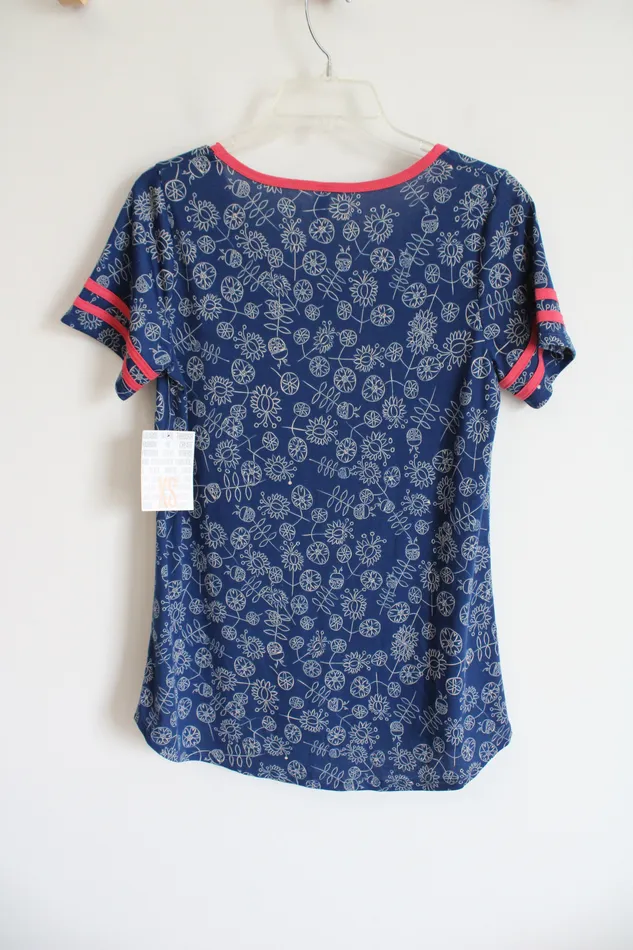LuLaRoe Rings NEW LuLaRoe Blue White Patterned Pink Edged Classic Tee XS
