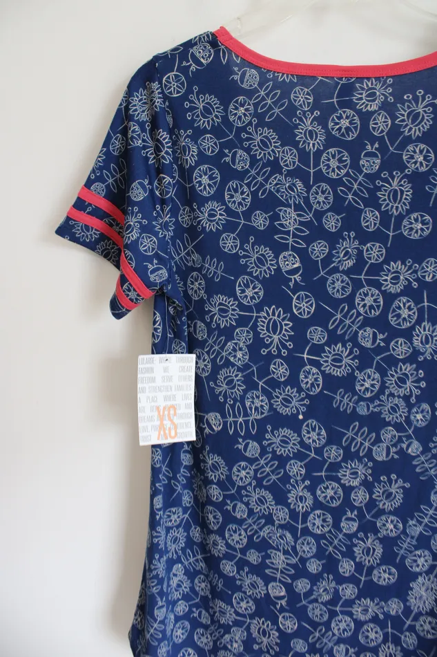 LuLaRoe Rings NEW LuLaRoe Blue White Patterned Pink Edged Classic Tee XS