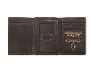 M F WESTERN PRODUCTION INC Earrings ARIAT MENS LARGE BIFOLD STYLE WALLET BUG STITCH BROWN