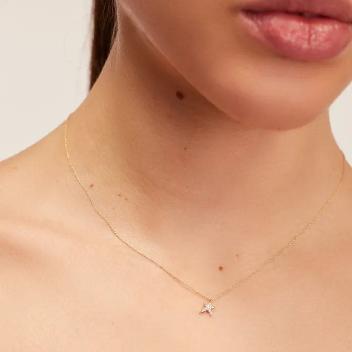 Mini Pave Struck Star Necklace Kismet by Milka Necklaces