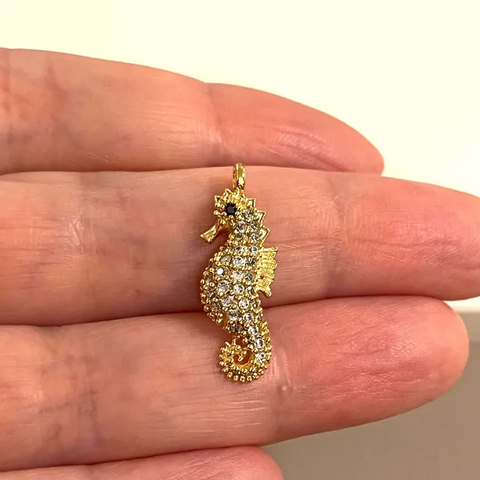 Peppy Beads 24Kt Gold Plated CZ Micro Pave Seahorse Charm Charm Necklaces