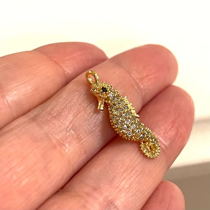 Peppy Beads 24Kt Gold Plated CZ Micro Pave Seahorse Charm Charm Necklaces Peppy Beads 24Kt Gold Plated CZ Micro Pave Seahorse Charm Charm Necklaces