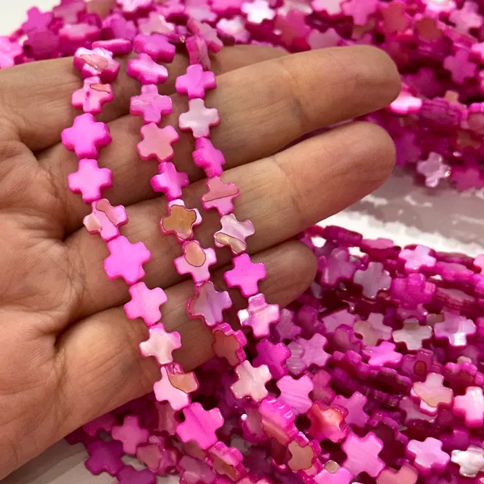 Peppy Beads Necklaces Mother Of Pearl Cross 8mm Beads Colored Mother of Pearl Cross 47 Beads Strand
