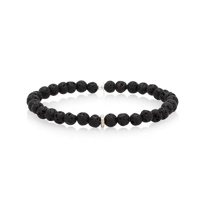 RACHEL LYNN CHICAGO Bracelets Mens Lava and Silver Disk Beaded Bracelet