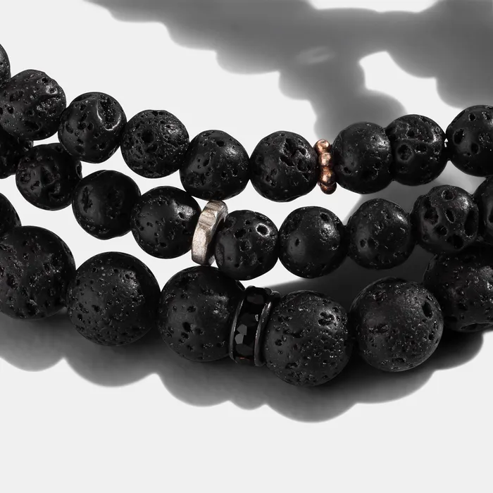 RACHEL LYNN CHICAGO Bracelets Mens Lava and Silver Disk Beaded Bracelet