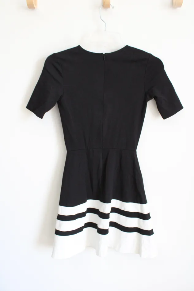 Rings Aqua Aqua Black White Striped Fit Flare Dress XS