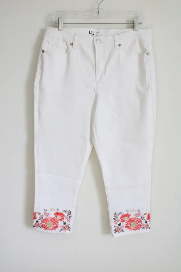 Rings DG2 DG2 White Embroidered Bottom Ankle Jeans 12 Petite