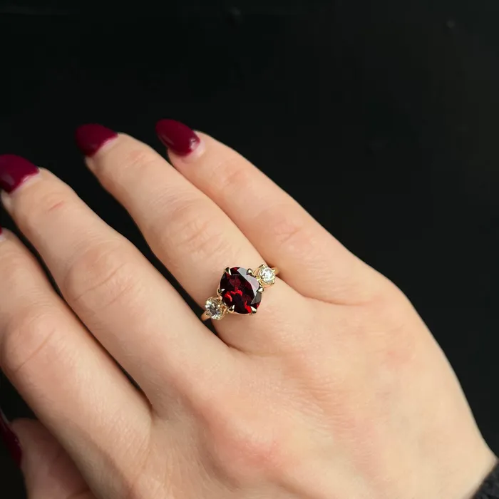 Rings Immaculate Jewelry 14K Yellow Gold 288 Carat Garnet and Diamond Ring