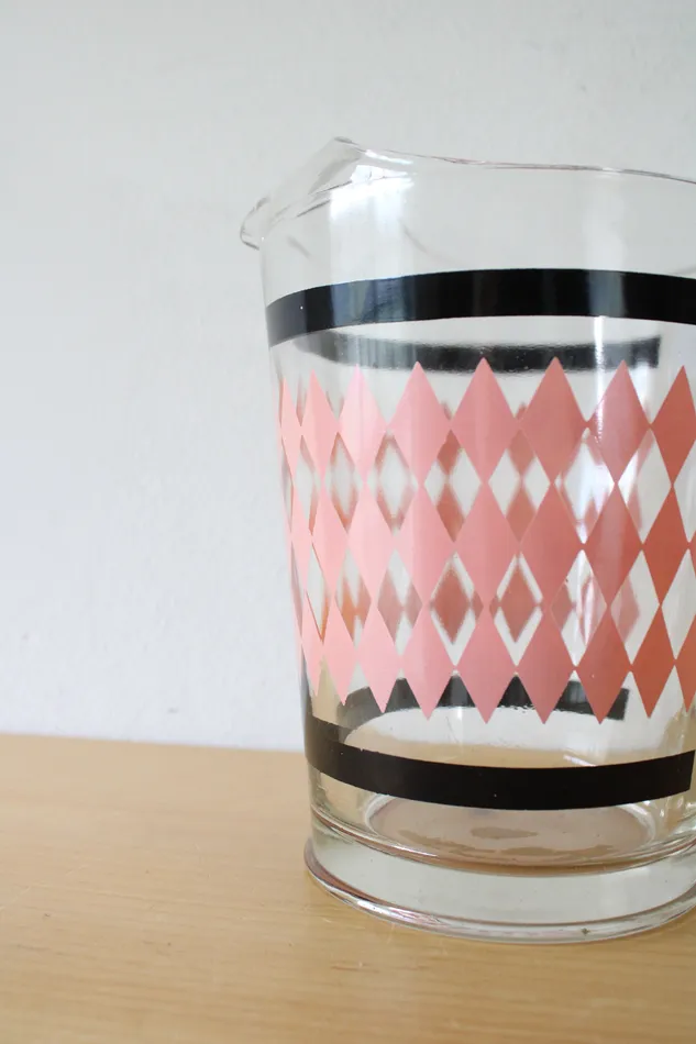 Rings Jubilee Thrift Hazel Atlas Pink Black Diamond Clear Drink Pitcher