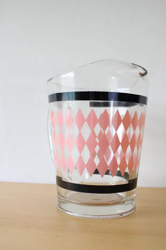 Rings Jubilee Thrift Hazel Atlas Pink Black Diamond Clear Drink Pitcher