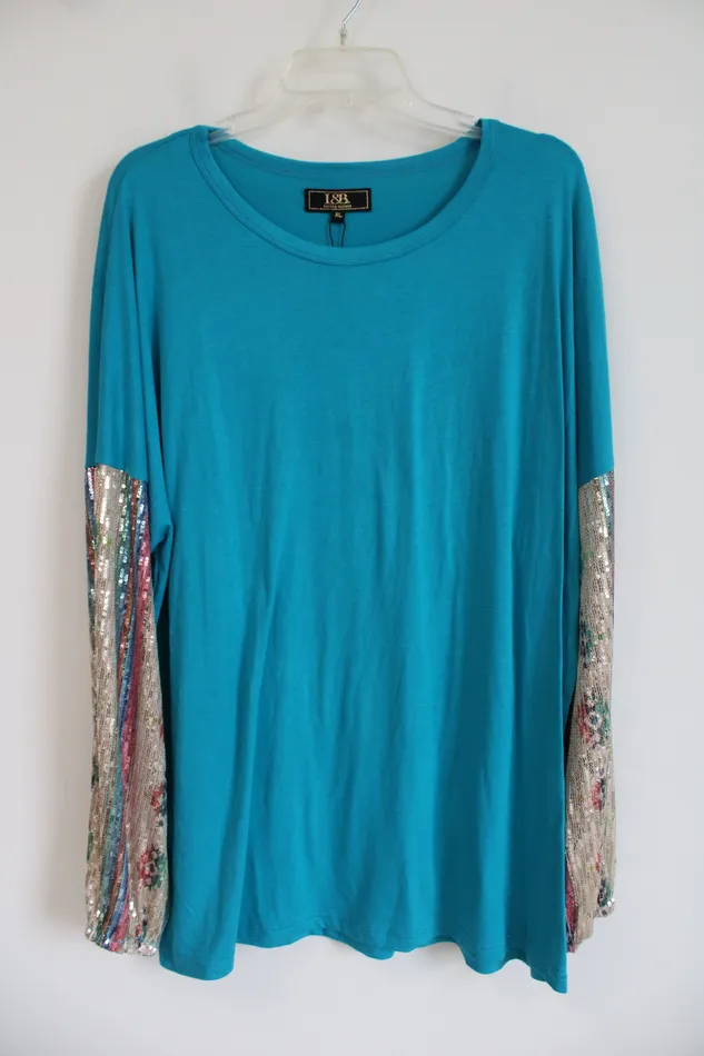 Rings Lucky Blessed NEW Lucky Blessed Blue Sequined Sleeved Top XL