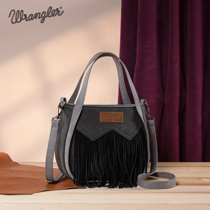 Rings MONTANA WEST Wrangler W Stitch Fringe Two Tone ToteCrossbody Black