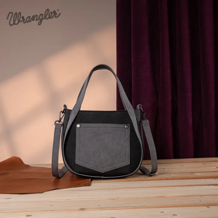 Rings MONTANA WEST Wrangler W Stitch Fringe Two Tone ToteCrossbody Black