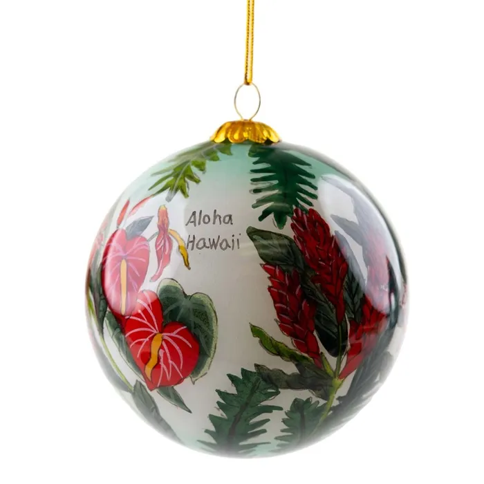 Rings PATCHOFSHADEINC Hawaiian Floral Cornucopia Christmas Glass Ornament