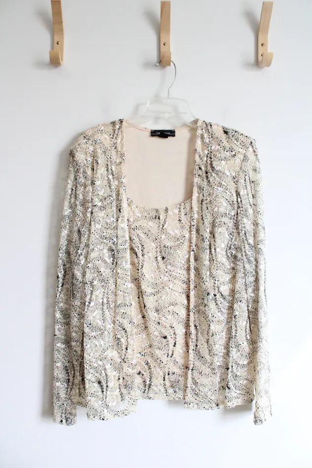 Rings RM Richards RM Richards Black Cream Sequined Lace Top 16